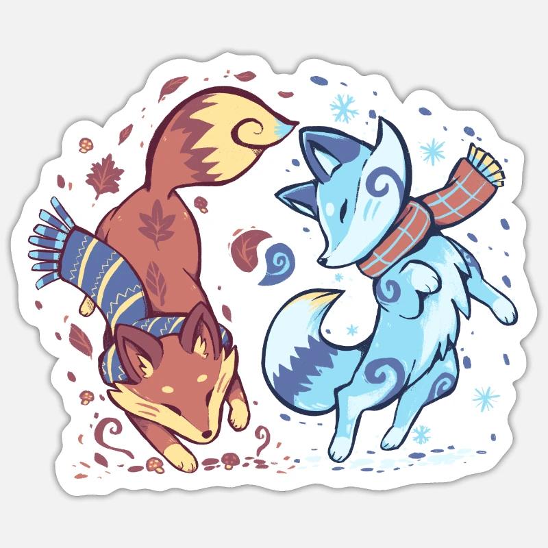 Herbst und Schneefuchs Sticker Größe S (10 x 10 cm)