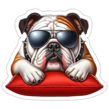 Bulldog Wearing Sunglasses - Sticker size S (10 x 10 cm) - white matte - Front