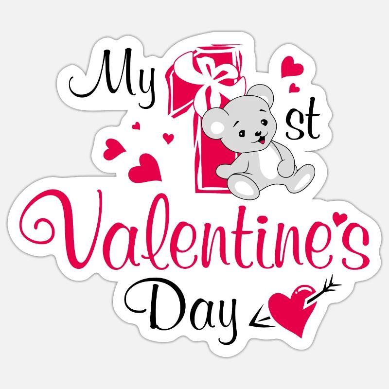 My first Valentine's day. Cute design - Sticker size S (10 x 10 cm) - white matte