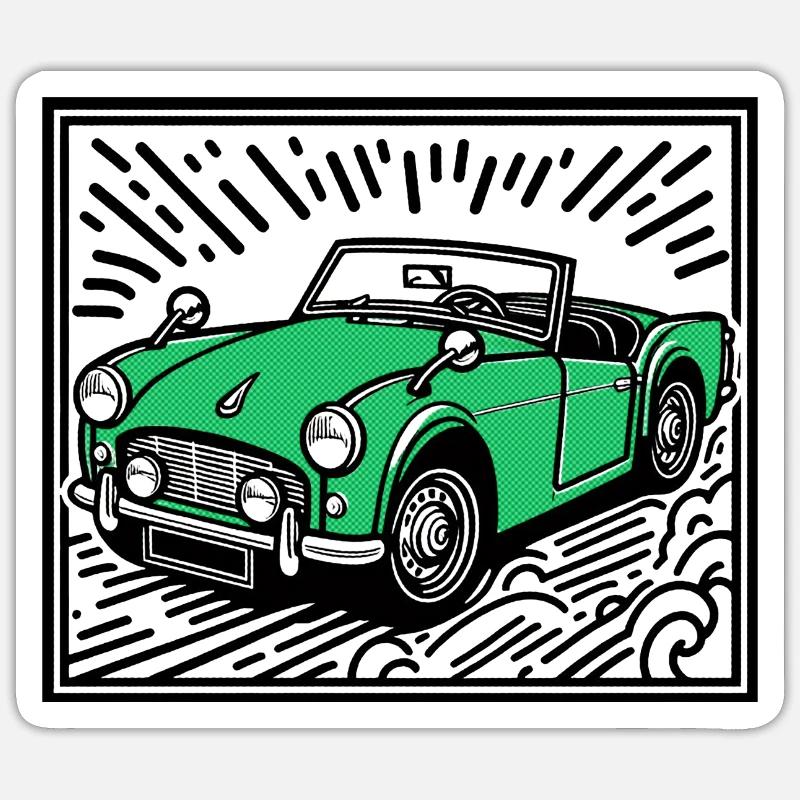 Grünes Oldtimer-Auto - Sticker Größe S (10 x 10 cm) - Mattweiß