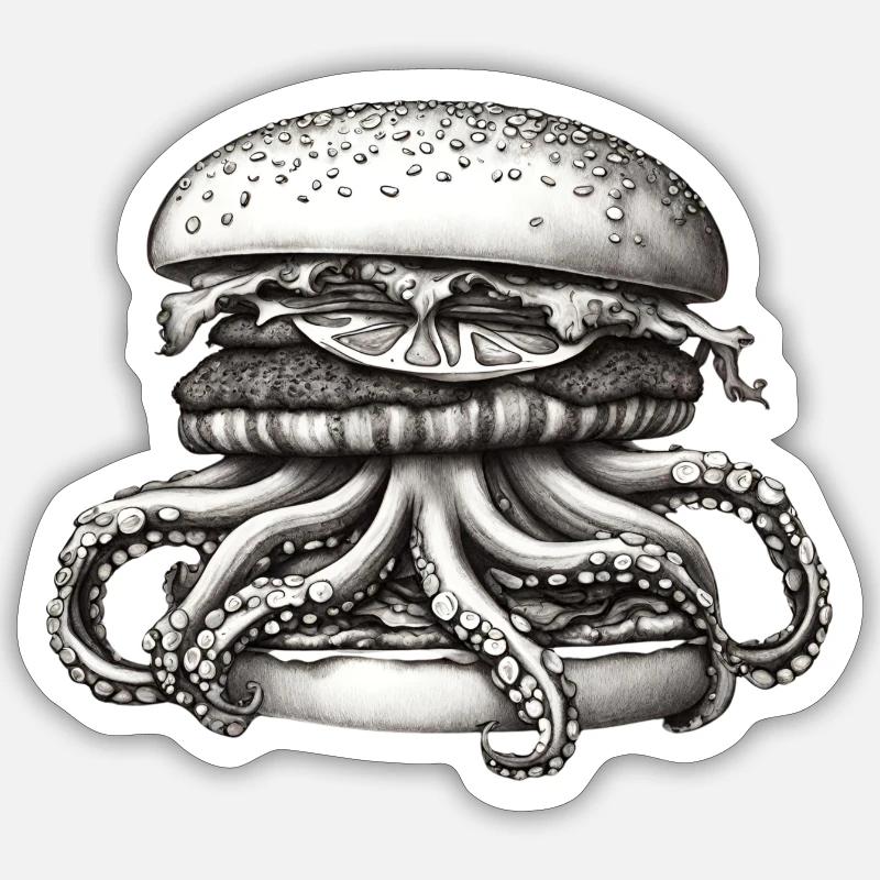 Polpo Burger (Octopus) - Sticker size S (10 x 10 cm) - white matte