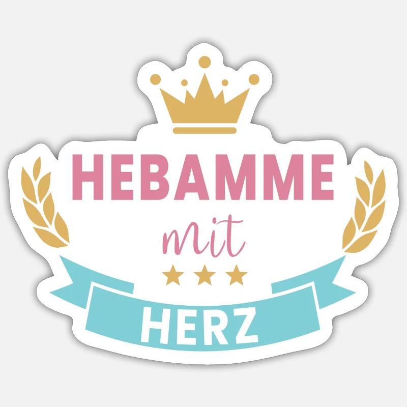 Hebamme mit Herz! Krone & Kranz - Sticker Größe S (10 x 10 cm) - Mattweiß