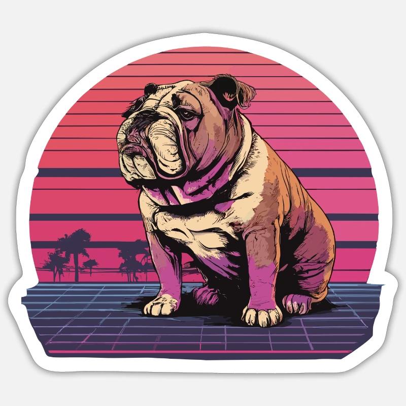 Bouledogue néon rétro - Sticker taille S (10 x 10 cm) - blanc mat