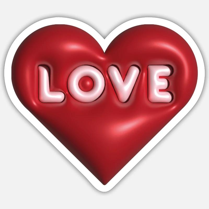 Love 3D rouge - Sticker taille S (10 x 10 cm) - blanc mat
