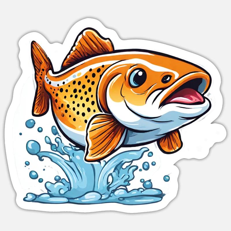 Conception de truite en cours d’exécution : Art de poisson coloré et mignon Sticker taille S (10 x 10 cm)
