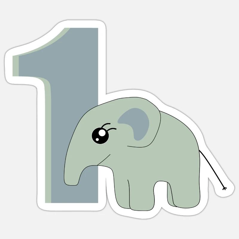 1er anniversaire numéro 1 éléphant bébé - Sticker taille S (10 x 10 cm) - blanc mat