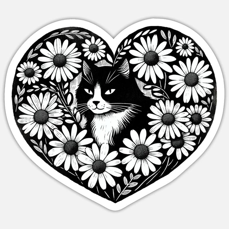 Smoking Katze Gänseblümchen - Sticker Größe S (10 x 10 cm) - Mattweiß