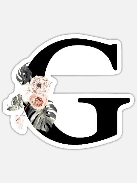 Tropischer Blumenbuchstabe g - Sticker Größe S (10 x 10 cm) - Mattweiß