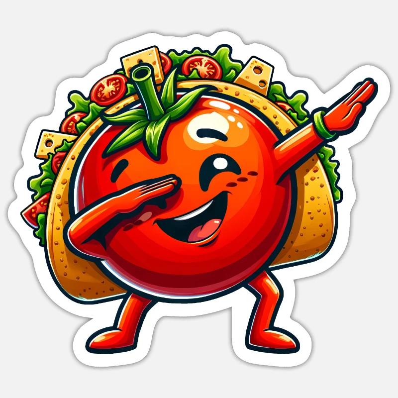 Taco mit Tomate Dabbing Comic - Sticker Größe S (10 x 10 cm) - Mattweiß