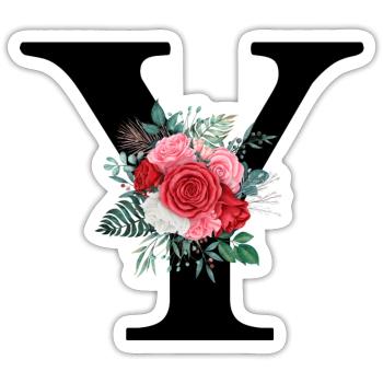 Red Floral Y Letter - Sticker size S (10 x 10 cm) - white matte - Front