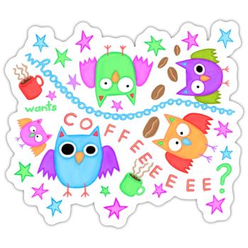 Kaffee Eulen lustig Eule Müde Koffein Büroleben - Sticker Größe S (10 x 10 cm) - Mattweiß - Vorne