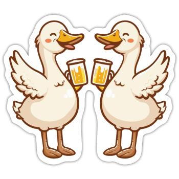 Gans Comic Bier Lustig Saufen - Sticker Größe S (10 x 10 cm) - Mattweiß - Vorne