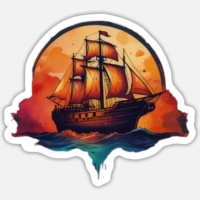 Sunsetship - Sticker Größe S (10 x 10 cm) - Mattweiß