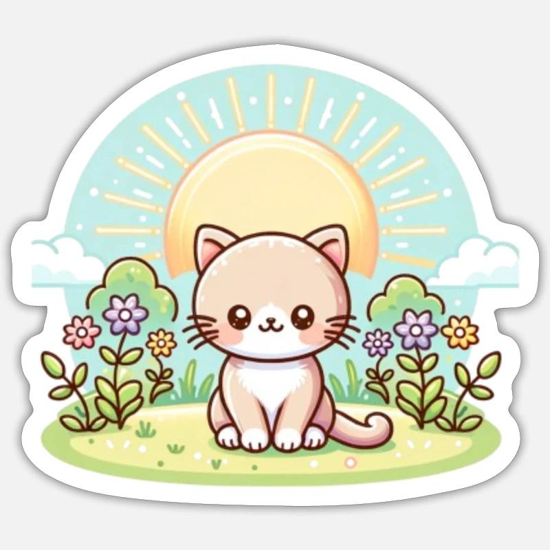 chat mignon - Sticker taille S (10 x 10 cm) - blanc mat
