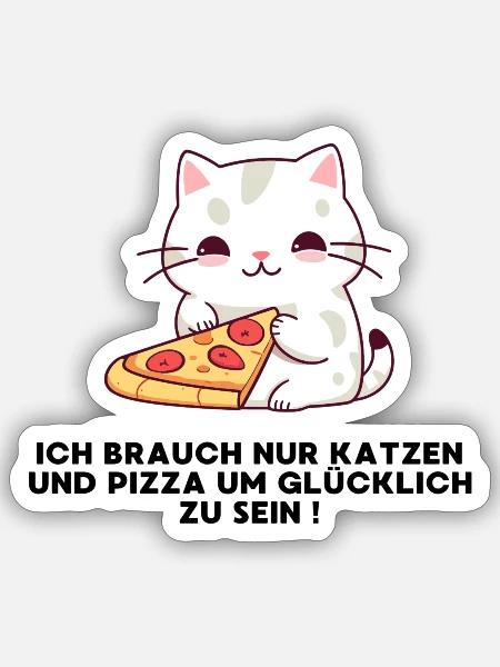 Katze isst Pizza - Sticker Größe S (10 x 10 cm) - Mattweiß