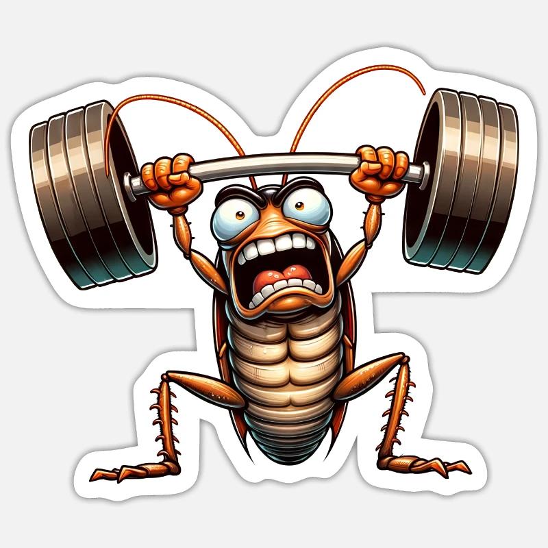 Kakerlake Gewichtheber Hantel Training Workout - Sticker Größe S (10 x 10 cm) - Mattweiß