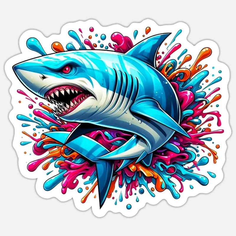 Requin - Sticker taille S (10 x 10 cm) - blanc mat
