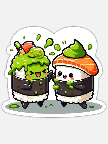Kawaii Sushi mit Wasabi - Sticker Größe S (10 x 10 cm) - Mattweiß