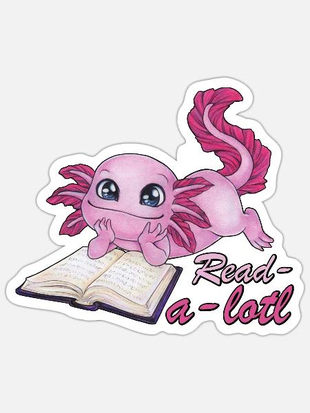 Axolotl Buchliebhaber Lesen Read a lot Geschenk - Sticker Größe S (10 x 10 cm) - Mattweiß