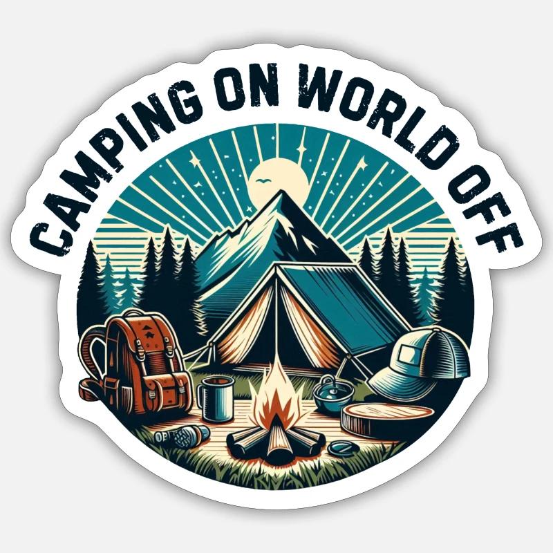 Camping sur le monde - Sticker taille S (10 x 10 cm) - blanc mat