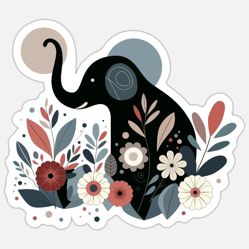Floral Elephant - Sticker size S (10 x 10 cm) - white matte