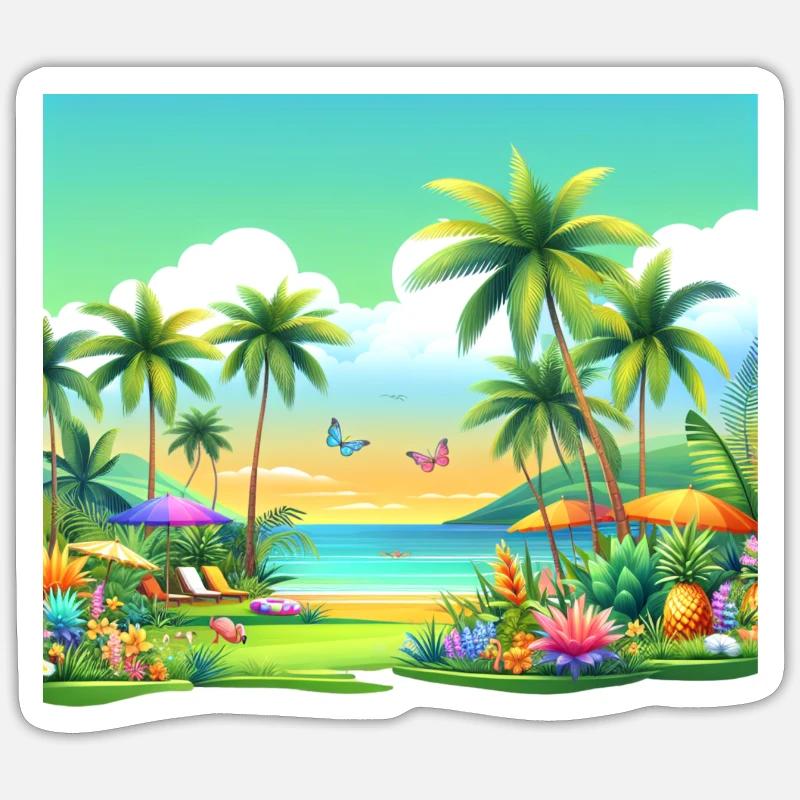 Palm trees and summertime - Sticker size S (10 x 10 cm) - white matte