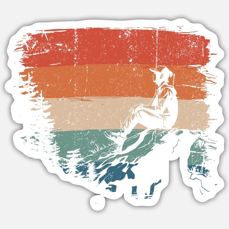 Retro Sunset Hiker Silhouette on Ridge - Sticker size S (10 x 10 cm) - white matte
