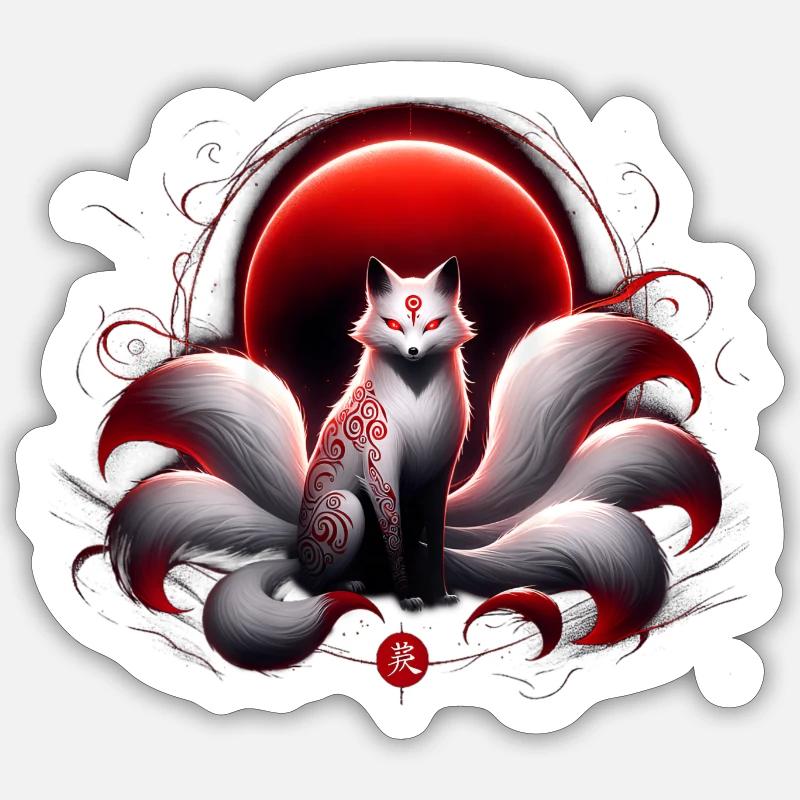 Crimson Kitsune Moon Sticker size S (10 x 10 cm)