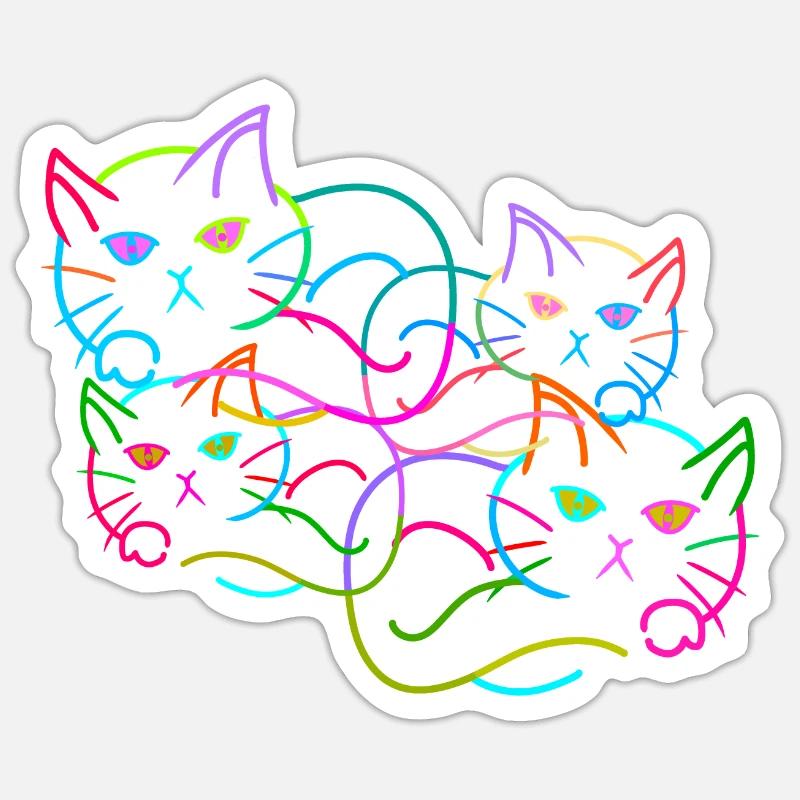 Regenbogen Katze Katzen Kätzchen Retro - Sticker Größe S (10 x 10 cm) - Mattweiß