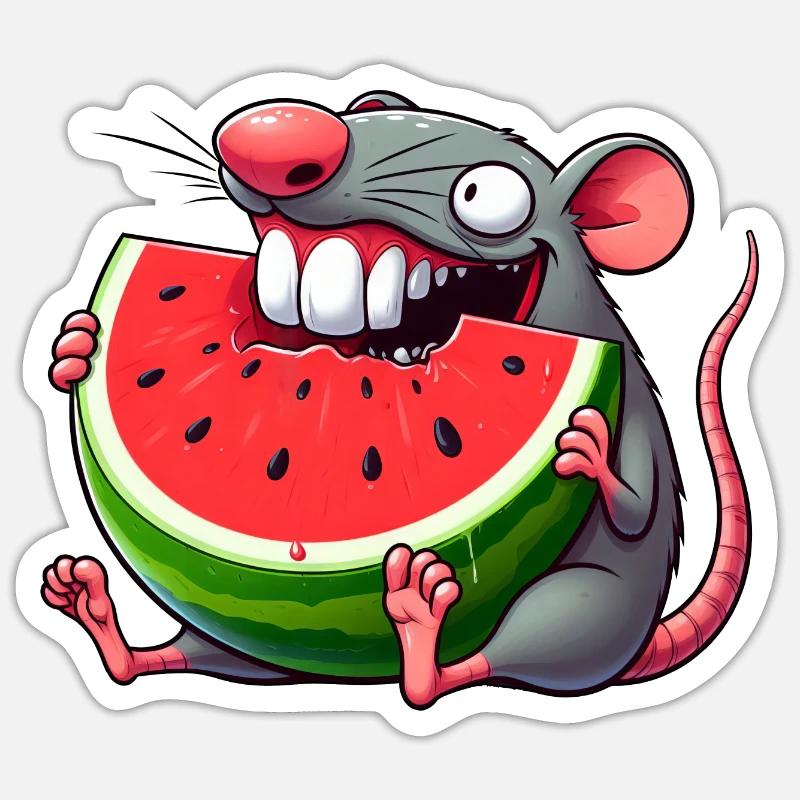Cute Mouse Watermelon Summer Whimsical Whimsical - Sticker size S (10 x 10 cm) - white matte