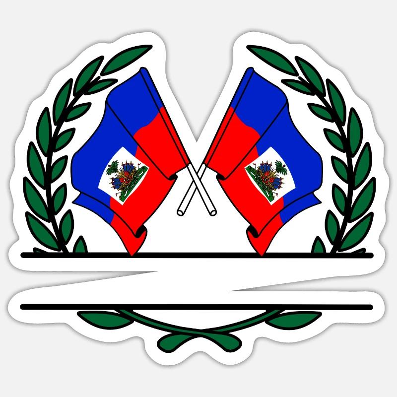 Drapeaux d’Haïti dans une bannière de couronne de laurier Sticker taille S (10 x 10 cm)