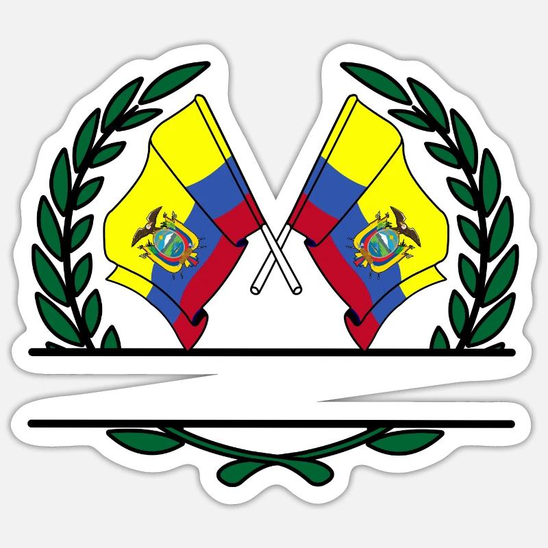 Drapeaux de l’Équateur dans la bannière de la couronne de laurier Sticker taille S (10 x 10 cm)