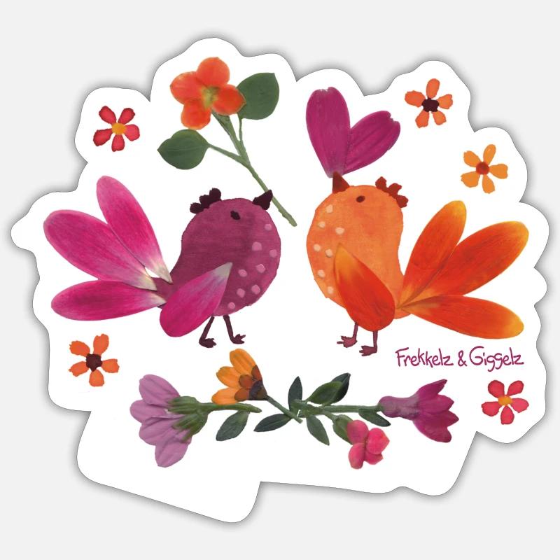Oiseaux en fleurs - Sticker taille S (10 x 10 cm) - blanc mat