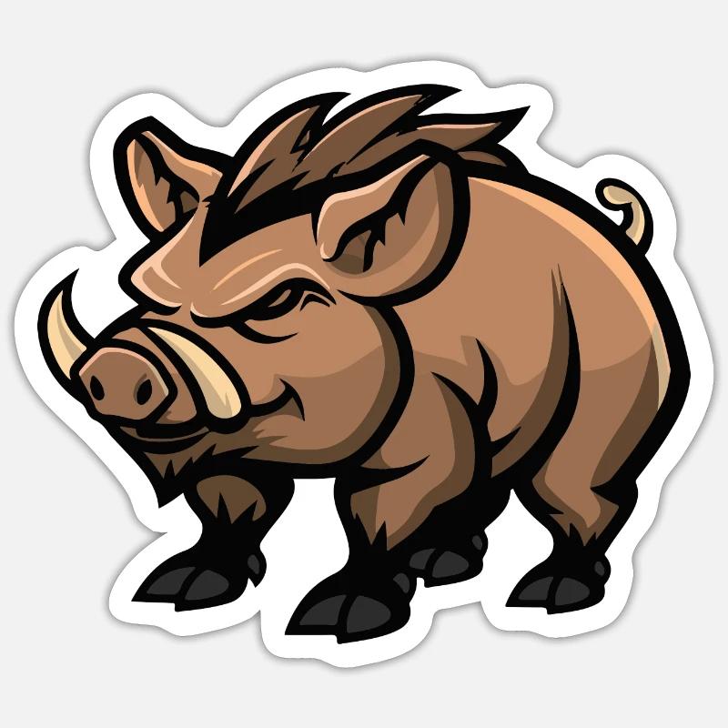 Cochon Bande Dessinée Sanglier - Sticker taille S (10 x 10 cm) - blanc mat