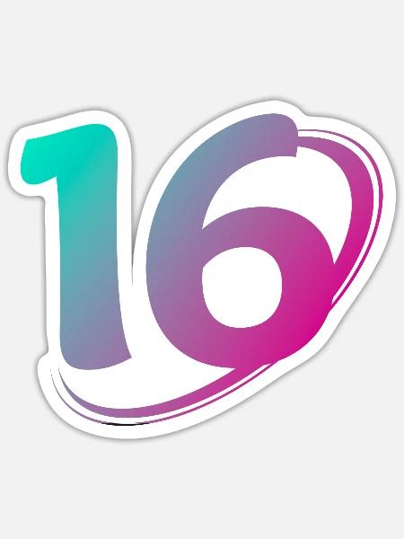 Nummer 16 Mehrfarbig - Sticker Größe S (10 x 10 cm) - Mattweiß