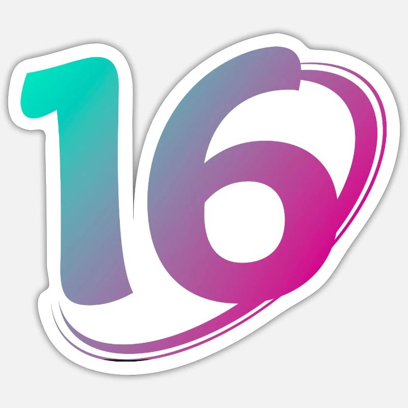 Number 16 Multicolor Sticker size S (10 x 10 cm)