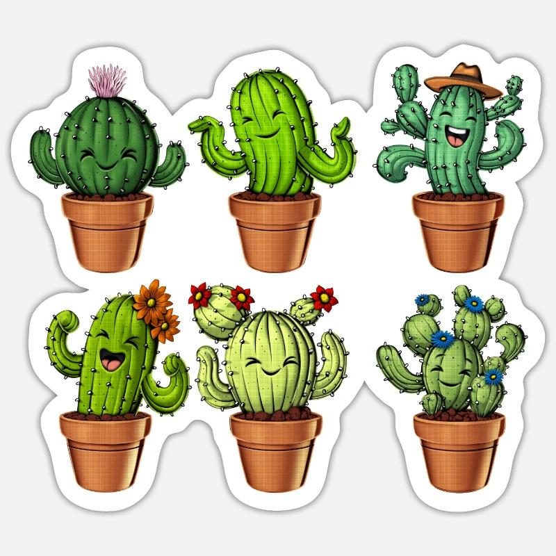 Cactus succulentes - Sticker taille S (10 x 10 cm) - blanc mat