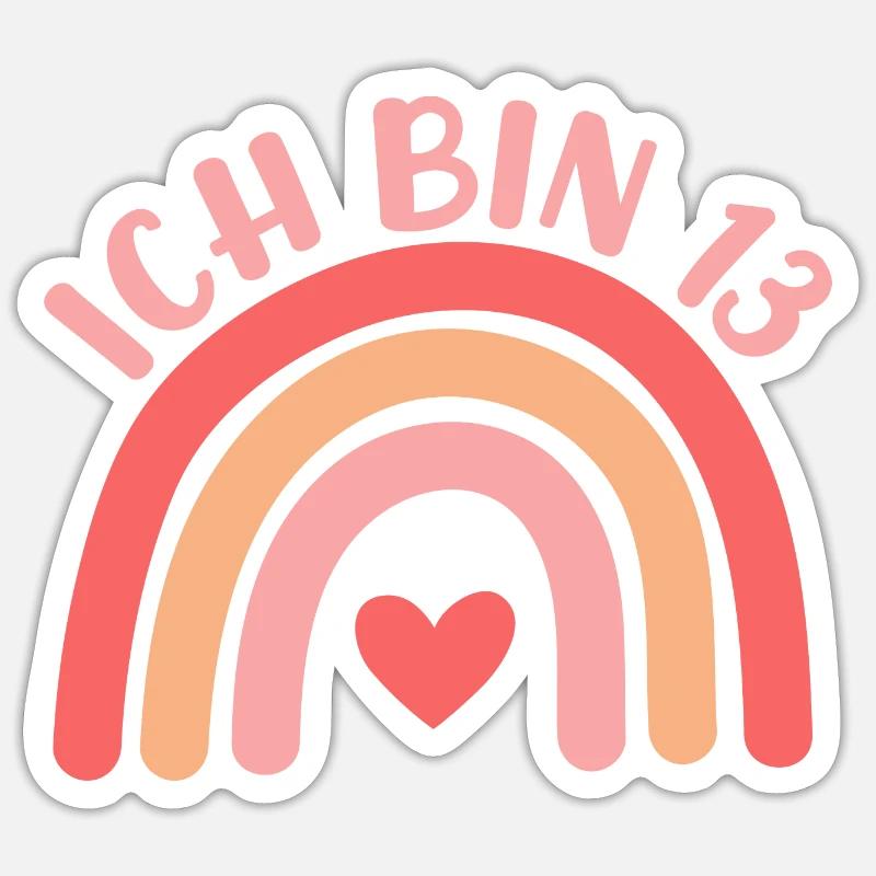 Ich bin 13 niedliche Regenbogen Design Junge Mädch Sticker size S (10 x 10 cm)