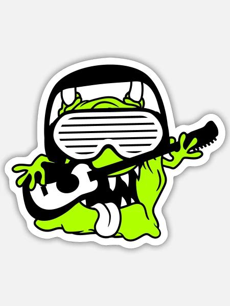 Cooles Party Monster Alien Spielt Gitarre Musik - Sticker Größe S (10 x 10 cm) - Mattweiß