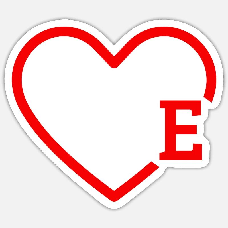 Buchstabe E Rotes Herz - Sticker Größe S (10 x 10 cm) - Mattweiß