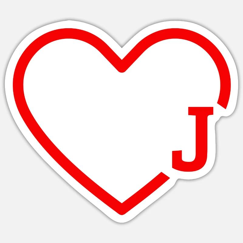 Letter J Red Heart - Sticker size S (10 x 10 cm) - white matte
