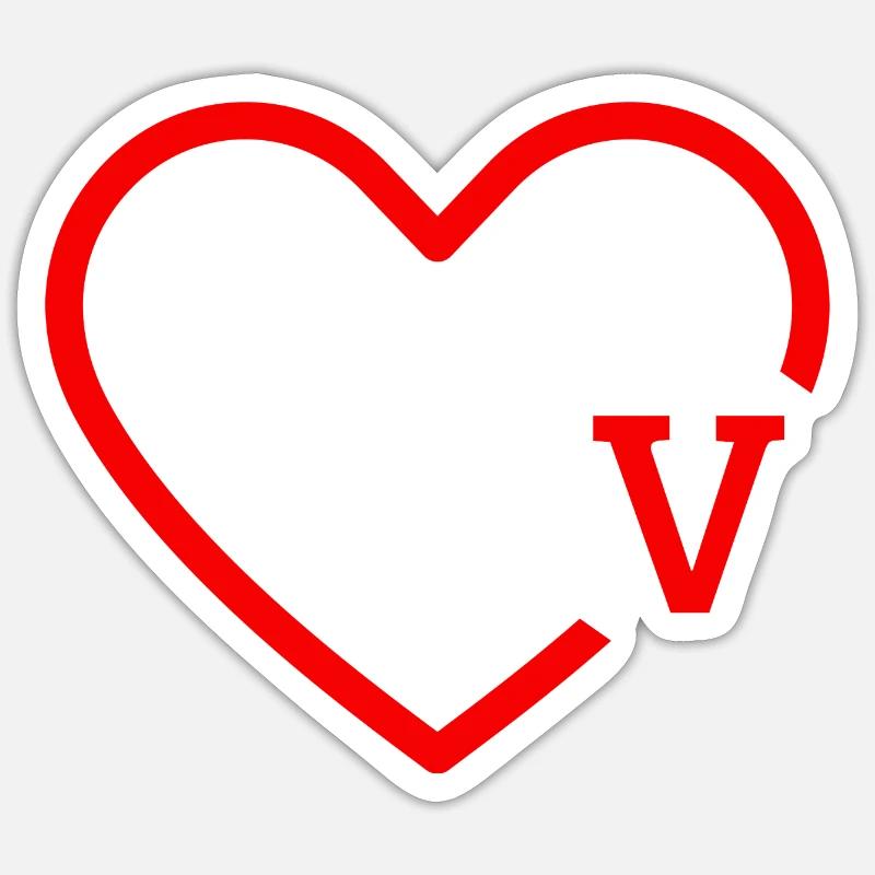 Letter V Red Heart - Sticker size S (10 x 10 cm) - white matte