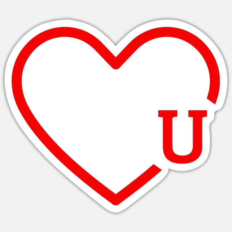 Letter U Red Heart - Sticker size S (10 x 10 cm) - white matte