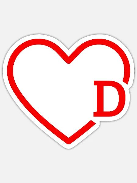 Buchstabe D Rotes Herz - Sticker Größe S (10 x 10 cm) - Mattweiß