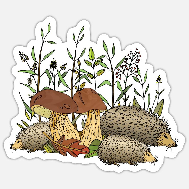 Hérissons - Sticker taille S (10 x 10 cm) - blanc mat