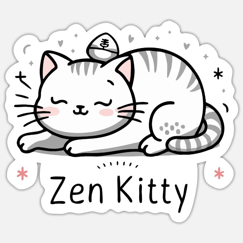 Minou zen - Sticker taille S (10 x 10 cm) - blanc mat