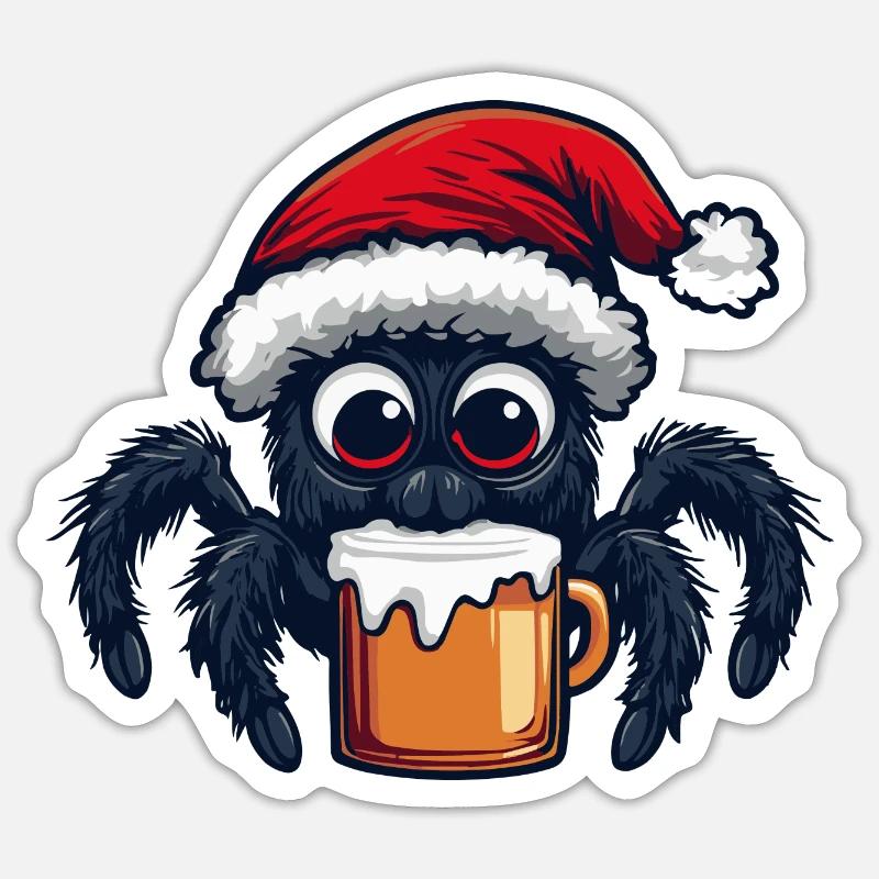 Spider Tarantula Christmas Beer - Sticker size S (10 x 10 cm) - white matte