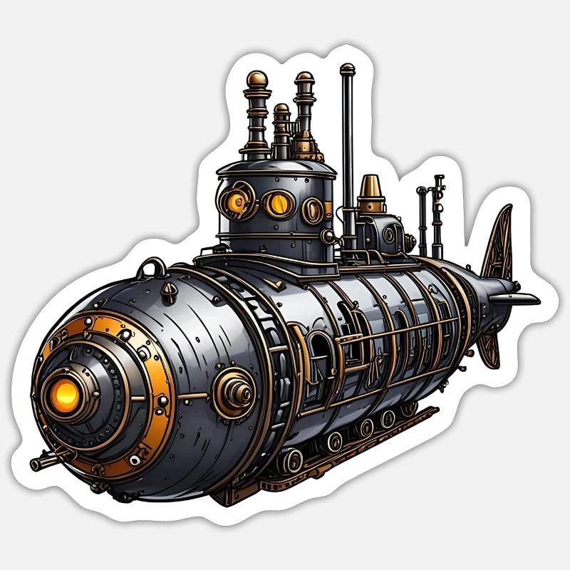 Steampunk-U-Boot - Sticker Größe S (10 x 10 cm) - Mattweiß