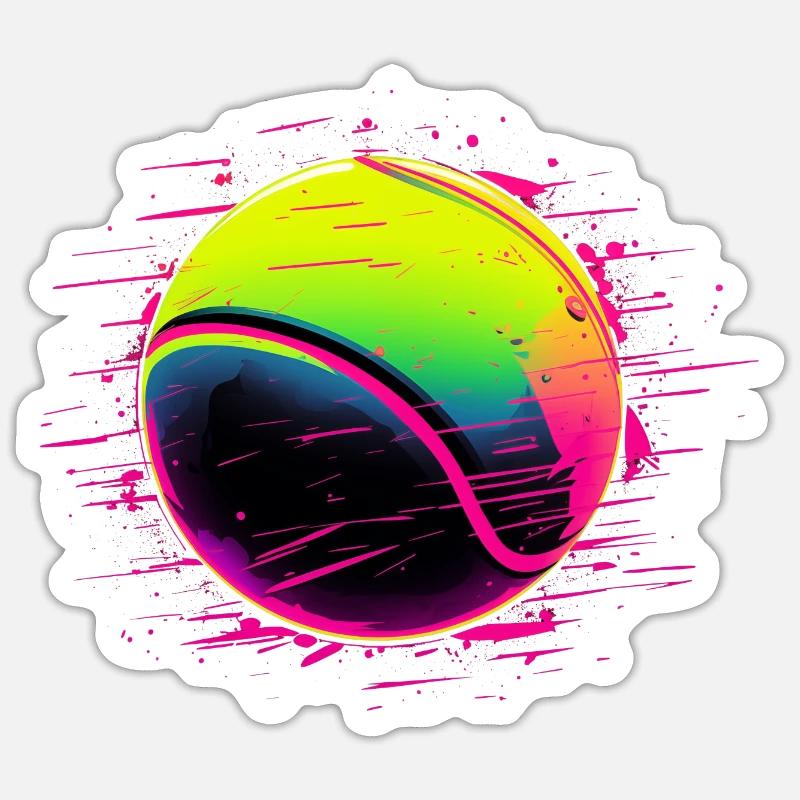 Tennisball Synthwave Stil - Sticker Größe S (10 x 10 cm) - Mattweiß