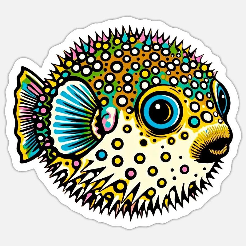 Kugelfisch - Sticker Größe S (10 x 10 cm) - Mattweiß